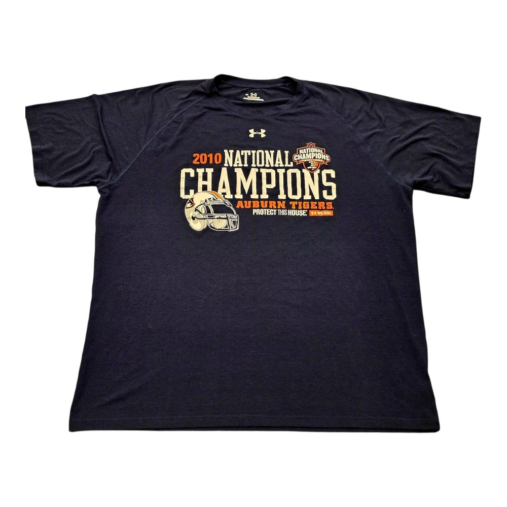 Under Armour Auburn Tigers Shirt NCAA Football 2010 National Champs Blue Mens XL
